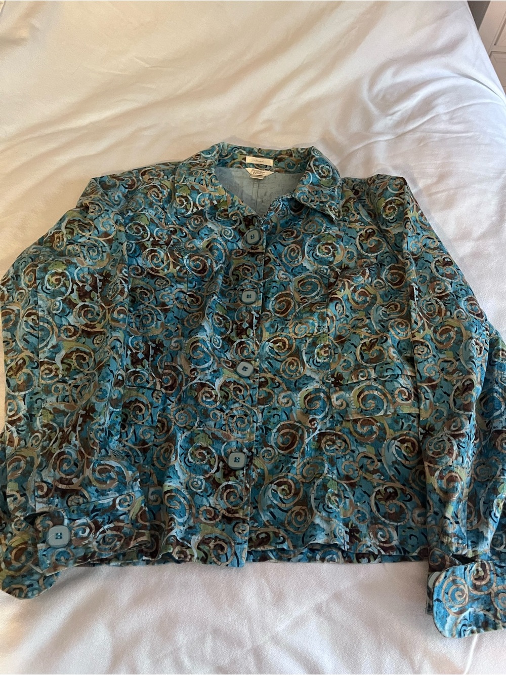 Christopher & Banks Teal Swirl Button-Front Casual Shirt